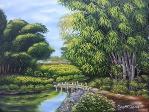 Tranh Sơn Dầu Tre Xanh